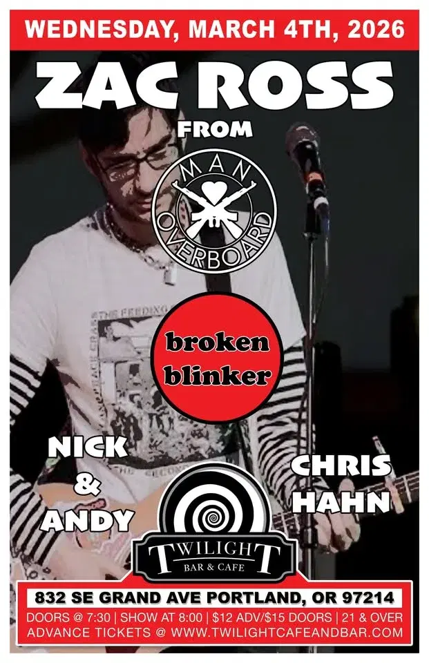 Zac Ross of Man Overboard w/ Broken Blinker, Nick & Andy, Chris Hahn