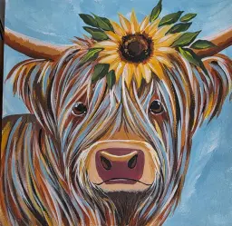 Chard Town Football Club, Paint & Prosecco Event! Sunflower Highland Cow