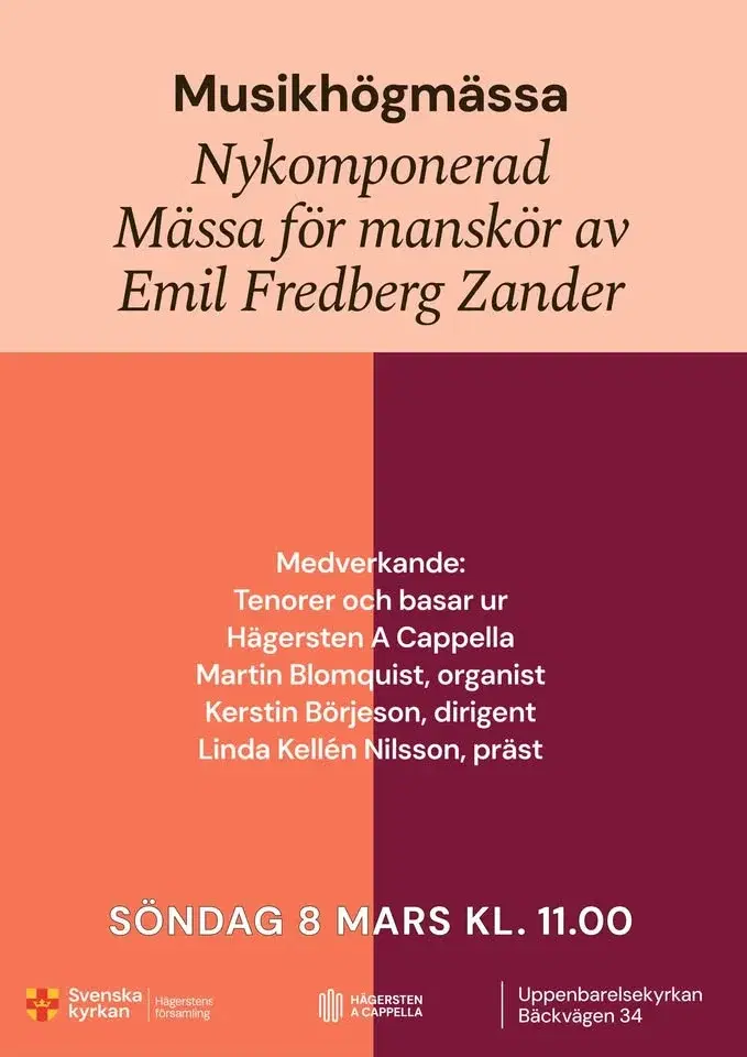 Musikhögmässa: Nykomponerad Mässa för manskör av Emil Fredberg Zander