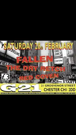 FALLEN, The Dry Retch & Red Coven at The G21