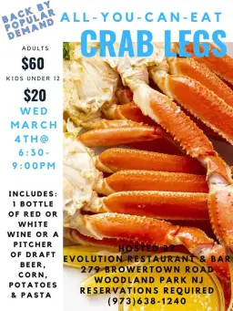 All You Can Eat Snow Crab Night at Evolution Restaurant & Bar
