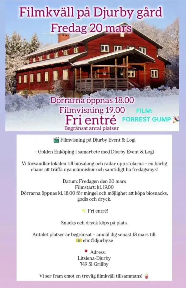 Filmvisning på Djurby 20 Mars!