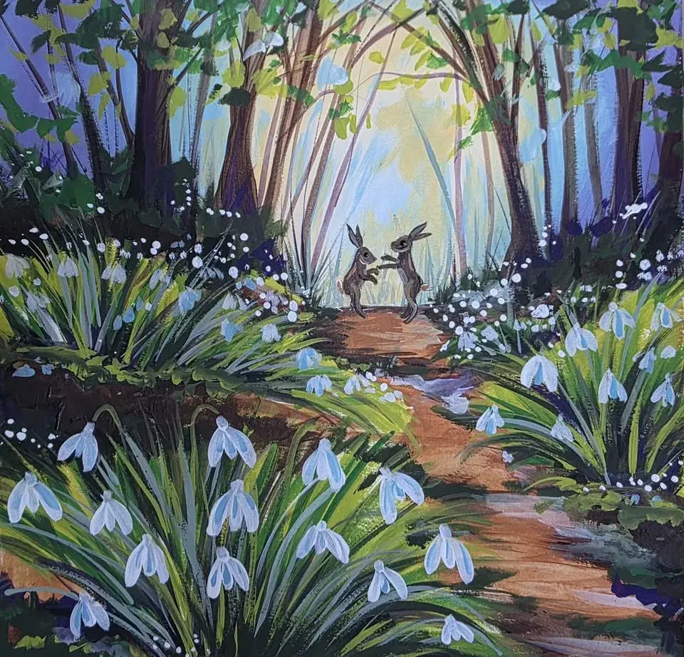 Paint & Prosecco, Hares in Snowdrop Woods at The Library, Taunton