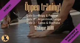Öppen dansträning på 3 golv: Bugg & fox / Salsa / Tango