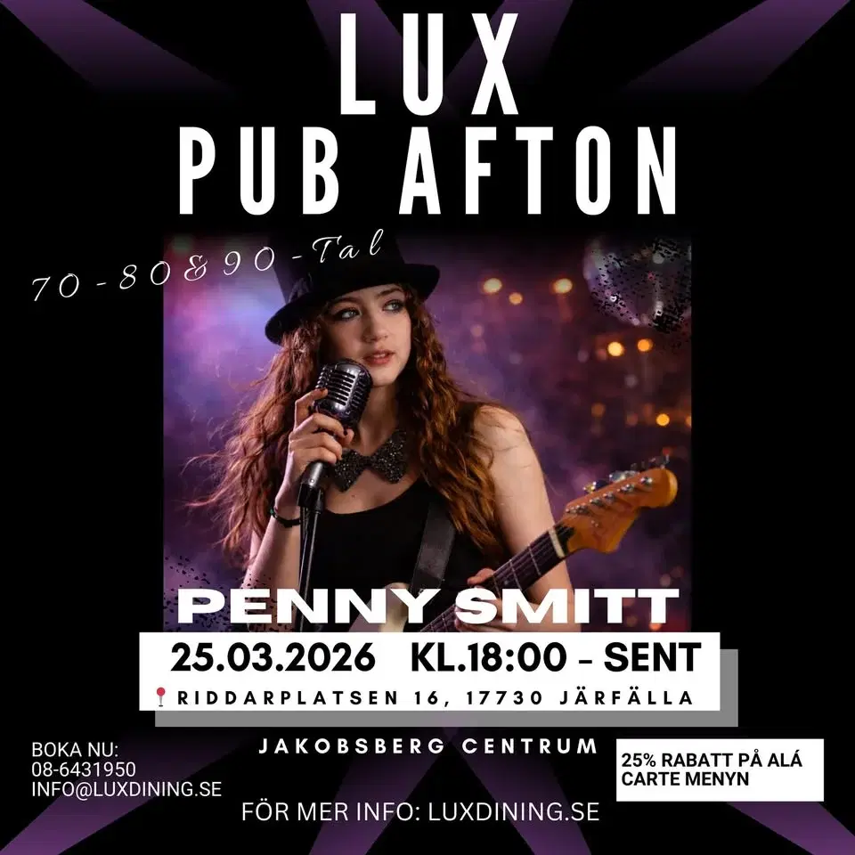 LUX PUB AFTON - Med Penny Smitt ”70-, 80- och 90-tal” 🍸🎶🎸