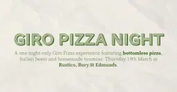 Bottomless Pizza Night at Rustico, Bury St Edmunds