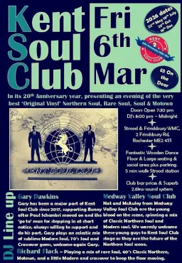 Kent Soul Club - Friday 6th March 2026 - 20th Year Anniversary. 2006 - 2026