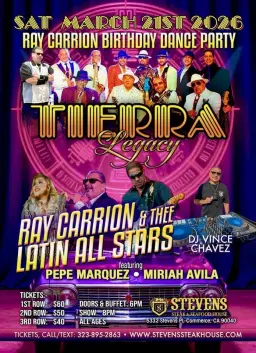 Tierra Legacy - Pepe Marquez - Miriah Avila - Ray Carrion & Thee Latin AllStars - DJ + Buffet $40