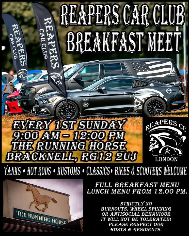 Breakfast meet with Reapers car club. Yanks, hot rods, kustomes,classics, bikes,scooters all welcome