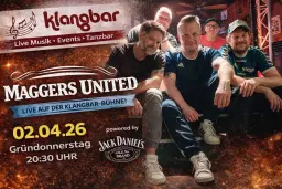 🔥 GRÜNDONNERSTAG = MAGGERS UNITED IN DER KLANGBAR! 🔥
🎸 LIVE • LAUT • LEGENDÄR 🎸