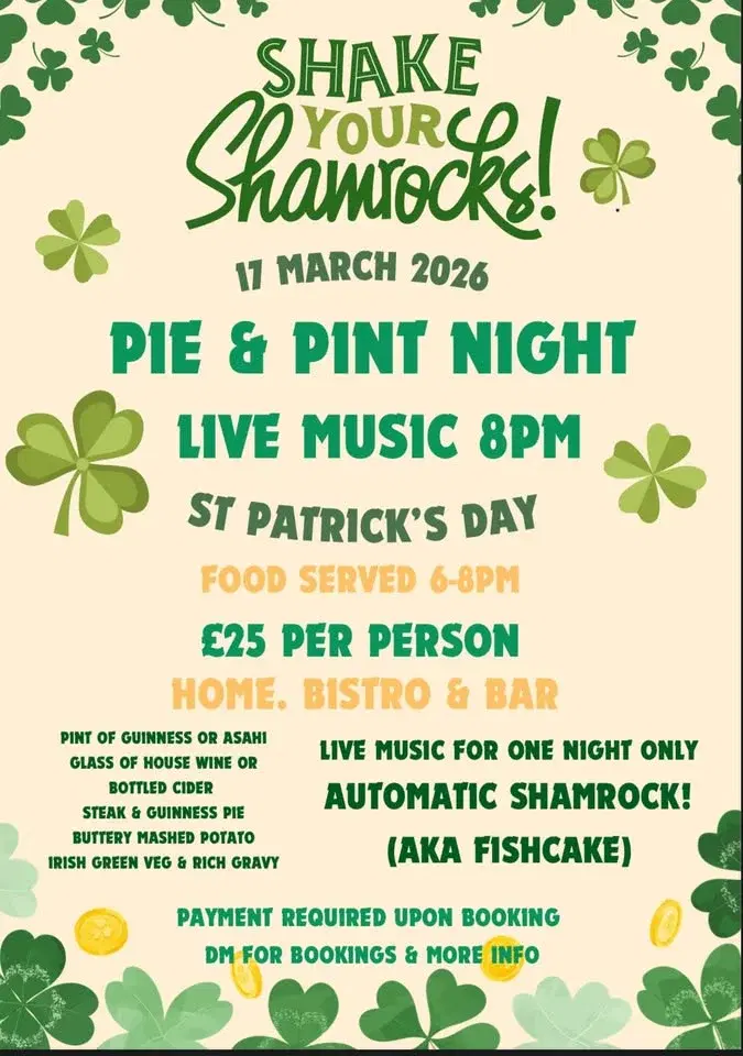 St.Patrick’s Day Pie & Pint Night!! LIVE MUSIC FROM AUTOMATIC SHAMROCK ☘️